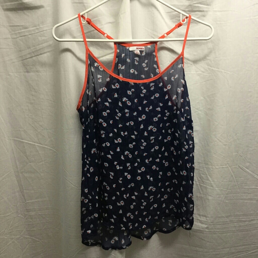 Blue and Orange Sheer Blouse with Dasies